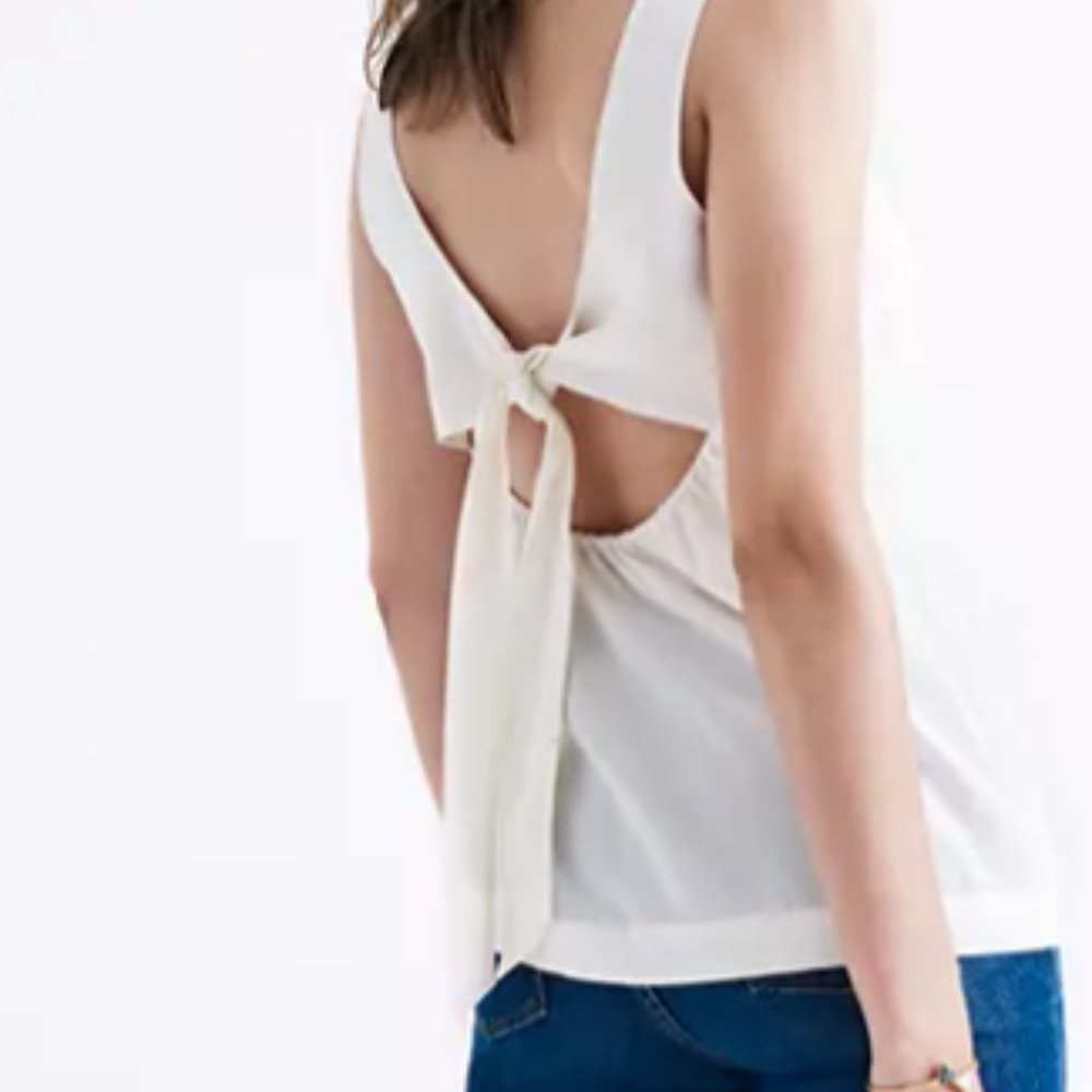 Madewell Silk Lookout Bow-Back Top Sz S Cream